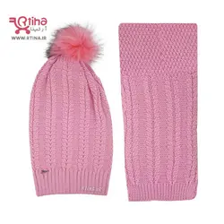 شال و کلاه بلند بافتنی زنانه تک پوم مدل سنبل