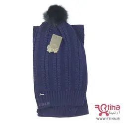 شال و کلاه بلند بافتنی زنانه تک پوم مدل سنبل