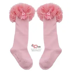 جوراب بلند دخترانه مدل لب تور و ساتن