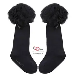 جوراب بلند دخترانه مدل لب تور و ساتن