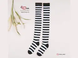 جوراب بلند بالای زانو راه راه سفید مشکی