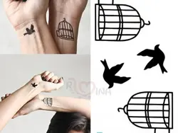 تاتو موقت طرح قفس و پرنده a1