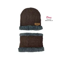 ست شال و کلاه بافت بچه گانه قهوه ای (پسر و دختر)