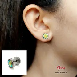 گوشواره هفت رنگ استیل مدل پیچی طرح پولک ماهی