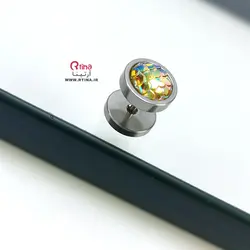 گوشواره هفت رنگ استیل مدل پیچی طرح پولک ماهی