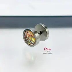 گوشواره هفت رنگ استیل مدل پیچی طرح پولک ماهی