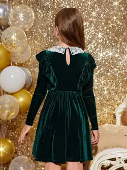 پیراهن مخمل سبز - مزون ماهسون