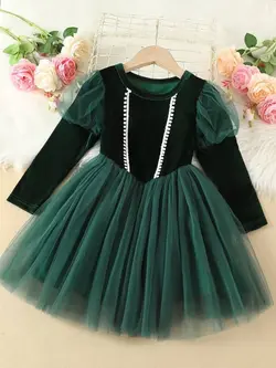 پیراهن مخمل و تور یلدایی - مزون ماهسون