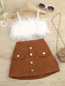 ست کراپ خز و دامن کبریتی کد 21880 - مزون ماهسون