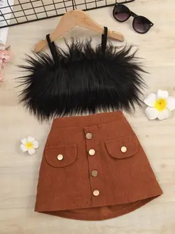 ست کراپ خز و دامن کبریتی کد 21880 - مزون ماهسون