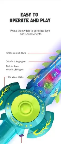 شمشیر چرخ دنده ای موزیکال چراغدار نشکن GEAR SWORD