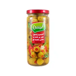 آرشیا زیتون پرشده با فلفل دلمه ای شیشه ای 480گرم