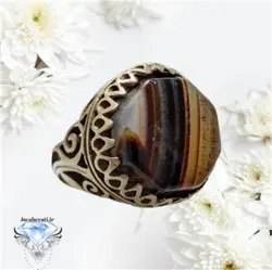 انگشتر عقیق سلیمانی شن دار هشت وجهی ارزشمند