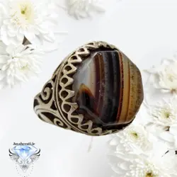 انگشتر عقیق سلیمانی شن دار هشت وجهی ارزشمند