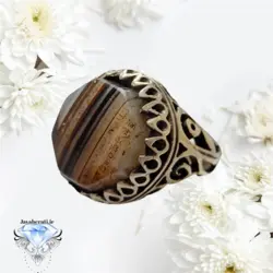 انگشتر عقیق سلیمانی شن دار هشت وجهی ارزشمند