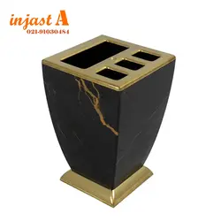 ست سرویس بهداشتی 5پارچه هارمونی مدل آوا طرح سنگ مشکی طلایی