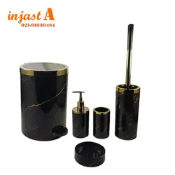 ست سرویس بهداشتی 5پارچه هارمونی مدل روشا طرح سنگ مشکی طلایی