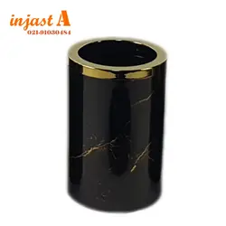 ست سرویس بهداشتی 5پارچه هارمونی مدل روشا طرح سنگ مشکی طلایی