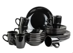 سرویس غذاخوری سرامیک 24 پارچه 6 نفره ماسر اتریش Mäser Metallic Rim Kombiservice (24-tlg.) Schwarz
