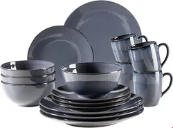 سرویس غذاخوری سرامیک 16 پارچه 4 نفره ماسر اتریش Mäser Kombiservice Ossia Basic (16-tlg.) Anthracite Blue