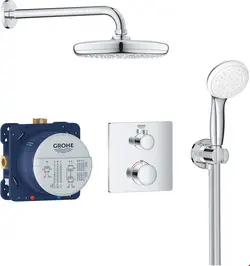 ست شیرآلات دوش حمام توکار گروهه آلمان GROHE Grohtherm mit Tempesta 210 Design eckig Chrom 34729000