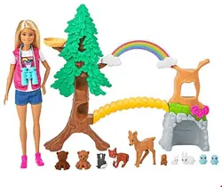 باربی محقق حیوانات جنگل Mattel Barbie Waldtier-Forscherin-Spielset mit Puppe und Zubehör