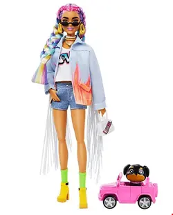 مجموعه عروسک باربی با لوازم جانبی Mattel Barbie® Extra Puppe mit geflochtenem Regenbogen-Zopf, inkl. Haustier