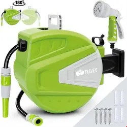 قرقره شیلنگ جمع کن دیواری و شیلنگ 15 متری تیل وکس tillvex Schlauchtrommel, Schlauchtrommel Wasser mit Wandhalterung - Tragegriff Grun 15
