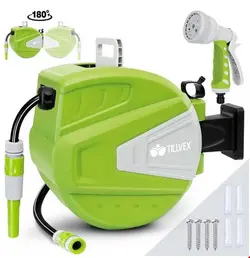 قرقره شیلنگ جمع کن دیواری و شیلنگ 30 متری تیل وکس tillvex Schlauchtrommel, Schlauchtrommel Wasser mit Wandhalterung - Tragegriff Grun 30