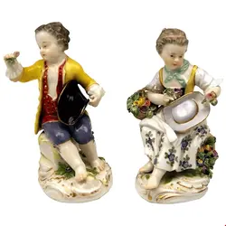 مجسمه دست ساز دکوری چینی آنتیک قدیمی Meissen  Paar Gartenarbeiter Kinder Rokoko Figuren  Modell 17 von Kaendler 1870