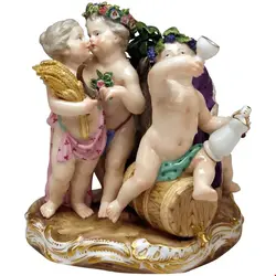 مجسمه دست ساز دکوری چینی آنتیک قدیمی Meissener Cherubs Vier Jahreszeiten Figuren Modell 1068 Kaendler hergestellt um 1870