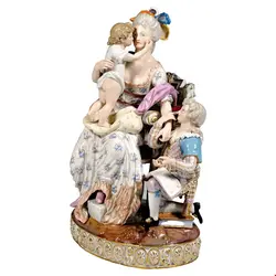 مجسمه دست ساز دکوری چینی آنتیک قدیمی Meissen Rococo Group Love and Reward by J C Schoenheit  Around 1850