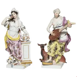 مجسمه دکوری چینی آنتیک قدیمی Pair of 18th Century Meissen Porcelain Figurines of the Sense