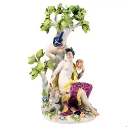 مجسمه دست ساز دکوری چینی آنتیک قدیمی Meissen Mythological Group Thalia With Tree by J J Kaendler Germany c 1900