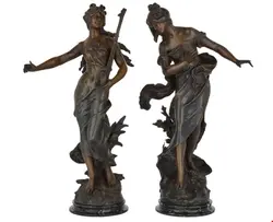 یک جفت مجسمه دکوری آنتیک قدیمی Pair of French Art Nouveau Patinated Spelter Sculptures