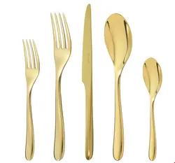 سرویس قاشق چنگال 5 پارچه اسیل طلایی کریستوفل فرانسه CHRISTOFLE 5-Piece Gold Stainless Steel Place Setting