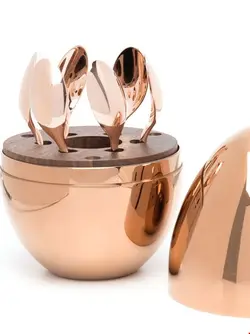 سرویس قاشق چنگال رو کش نقره 6 قطعه با قاب تخم مرغی کریستوفل فرانسه Christofle MOOD 6-Piece Rose Gold Espresso Set with Chest