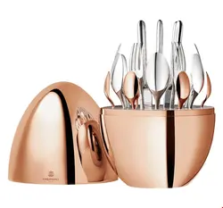 سرویس قاشق چنگال رو کش نقره 24 قطعه با قاب تخم مرغی کریستوفل فرانسه Christofle 24-Piece Rose Gold Flatware Set with Chest