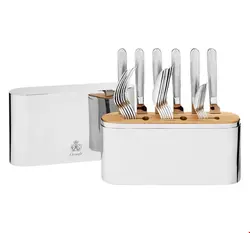 سرویس قاشق چنگال روکش نقره 24 قطعه با قاب کریستوفل فرانسه Christofle 24-Piece Stainless Steel Flatware Set with Chest
