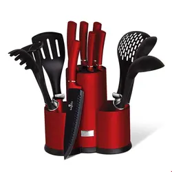 ست چاقو آشپزخانه 12 پارچه با کفیر ملاقه برلینگر هاوس مجارستان  BERLINGER HAUS 12-PIECE KNIFE / UTENSILS SET BH-6248 BURGUNDY LINE