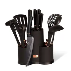 ست چاقو آشپزخانه 12 پارچه با کفیر ملاقه برلینگر هاوس مجارستان  BERLINGER HAUS KNIFE/ UTENSILS SET BH-6254 BLACK ROSE COLLECTION