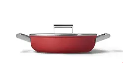 ماهیتابه 28 سانت اسمگ ایتالیا Smeg CKFD2811 Schmorpfanne 28 cm inkl. Glasdeckel im 50er Jahre Design  CKFD2811RDM
