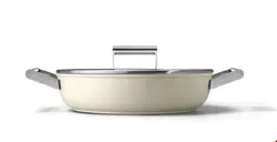 ماهیتابه 28 سانت اسمگ ایتالیا SmegCKFD2811 Schmorpfanne 28 cm inkl. Glasdeckel im 50er Jahre Design  CKFD2811CRM