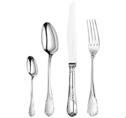 سرویس قاشق چنگال 48 پارچه با روکش نقره کریستوفل فرانسه CHRISTOFLE 24-Piece Sterling Silver Flatware Set with Free Chest