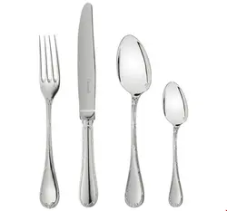 سرویس قاشق چنگال 24 پارچه با روکش نقره کریستوفل فرانسه CHRISTOFLE 24-Piece Silver-Plated Flatware Set with Free Chest