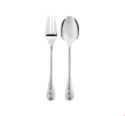 قاشق چنگال غذاخوری سالاد روکش نقره با قاب کریستوفل فرانسه Christofle JARDIN D'EDEN Silver-Plated Salad Serving Set