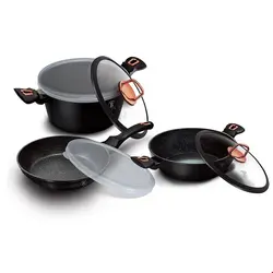 سرویس قابلمه ماهیتابه 7 پارچه برلینگر هاوس مجارستان BerlingerHaus 7-PIECE COOKWARE SET BERLINGER HAUS BH/6791T BLACK ROSE COLLECTION