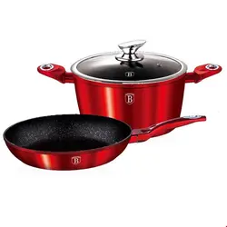 سرویس قابلمه ماهیتابه 3 پارچه برلینگر هاوس مجارستان BerlingerHaus COOKWARE SET BERLINGER HAUS BH/1291N METALLIC BURGUNDY LINE