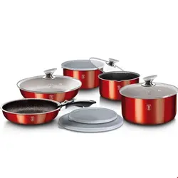 سرویس قابلمه ماهیتابه 12 پارچه برلینگر هاوس مجارستان BerlingerHaus 12-PIECE COOKWARE SET BERLINGER HAUS BH/1674 METALLIC BURGUNDY COLLECTION