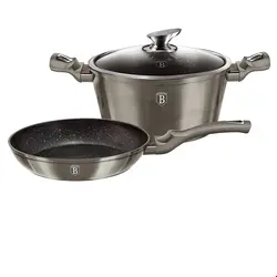 سرویس قابلمه ماهیتابه 3 پارچه برلینگر هاوس مجارستان BerlingerHaus 3-PIECE COOKWARE SET BH/1276 METALLIC LINE CARBON EDITION